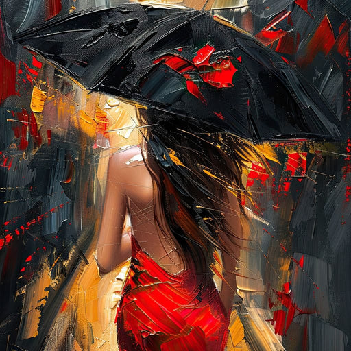 Rainy Stroll in Bold Brushwork Canvas Print