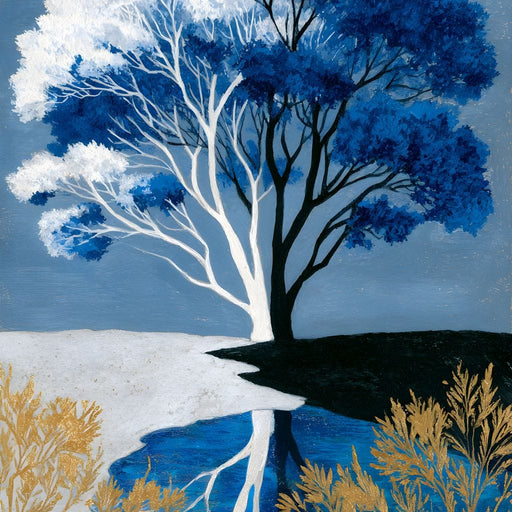 Blue White Seasons Tree Canvas Print