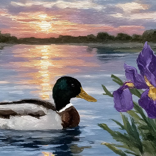 Duck Dusk Reflections With Iris Canvas Print