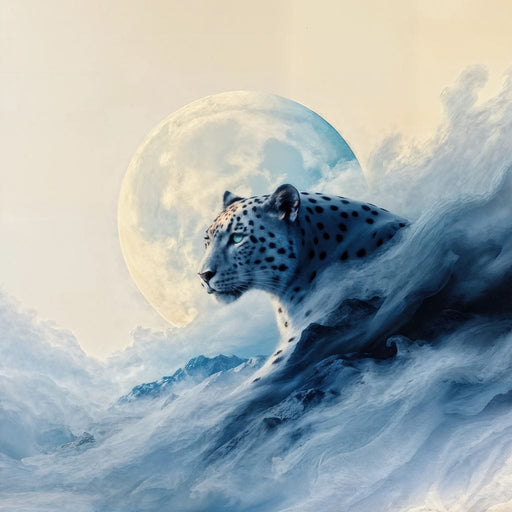 Snow Leopard Rising Through Moon Cloud - TooplesArt Canvas Print