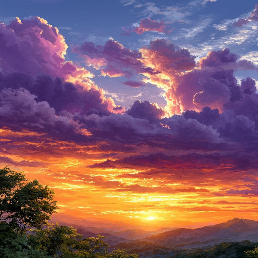 Golden Mountain Sunset Clouds Sky Canvas Print