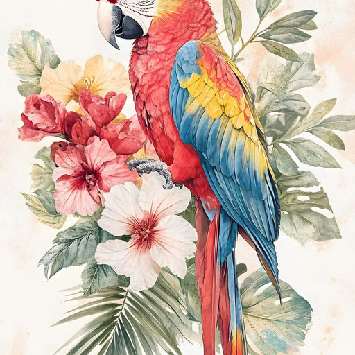 Tropical Parrot Floral Burst Canvas Print