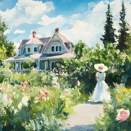 Sunlit Garden By Victorian House Canvas Print