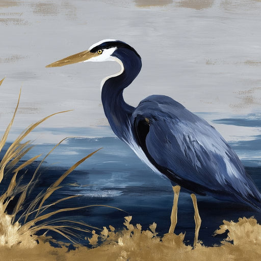 Coastal Heron Gold Reeds Canvas Print