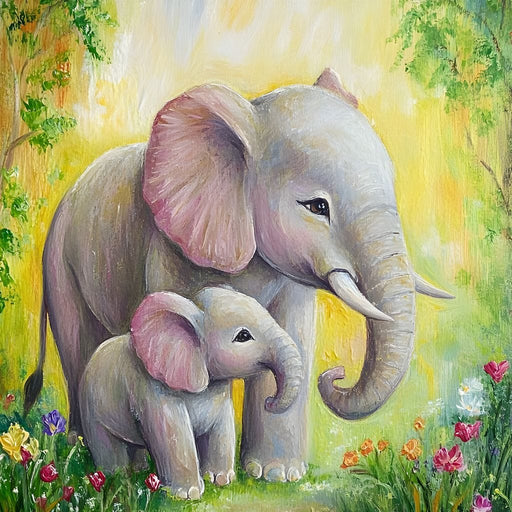 Elephant Stroll Through Blossoms Canvas Print