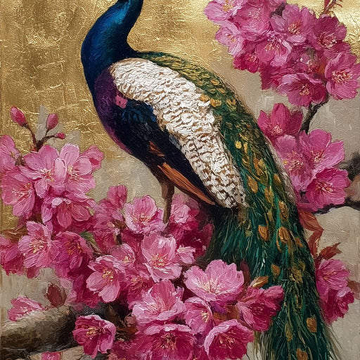 Golden Peacock Cherry Blossom Canvas Print