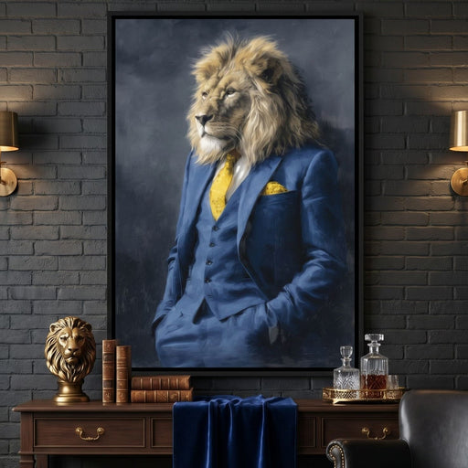 Regal Lion Portrait Blue Suit Canvas Print