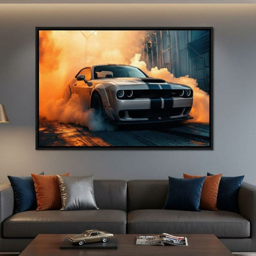 Silver Hellcat Burnout - Rider Art Canvas Print
