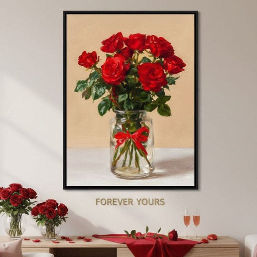 Red Rose Bouquet Glass Vase Canvas Print