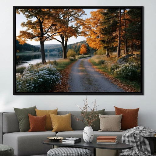 Autumn Lake Pathway Glow Canvas Print
