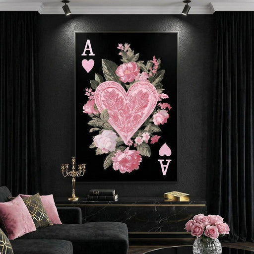 Floral Ace of Hearts Pink Rose Canvas Print