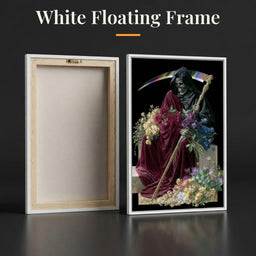 Death Rests With Fallen Petals - White Floating Frame back and front