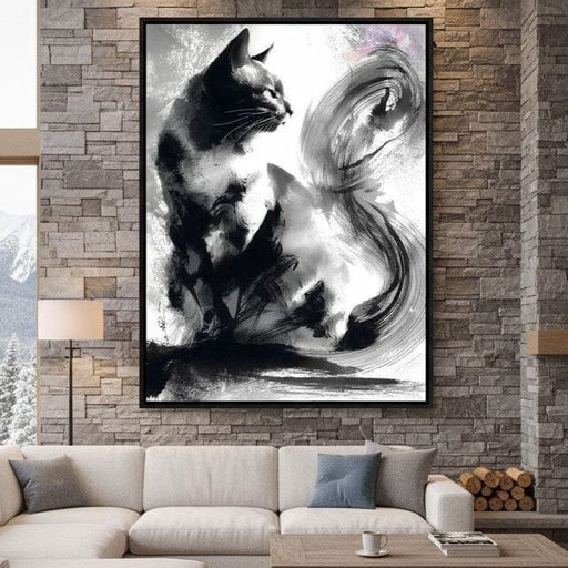 Sumi Ink Cat Reflecting Shadow Canvas Print