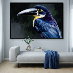 Electric Blue Toucan Portrait - room mockup 1