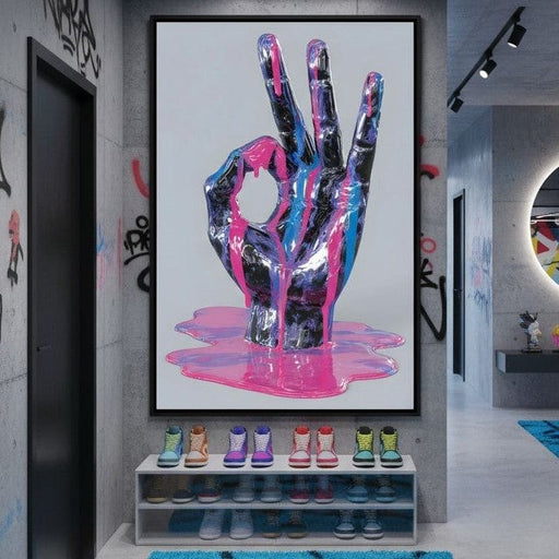 Neon Drip Hand Gesture Fusion Canvas Print