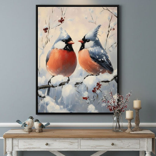 Winter Cardinals Berry Meeting Canvas Print
