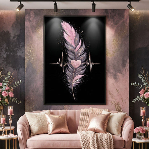 Feather Heartbeat Gold Pink Canvas Print