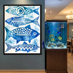 Four Geometric Marine Forms Swimming Together - room mockup 1