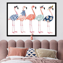 Four Stylish Flamingos on Summer Vacation - room mockup 1