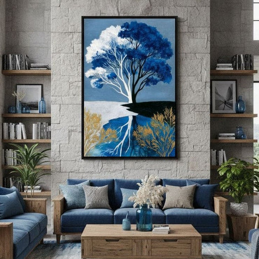 Blue White Seasons Tree Canvas Print