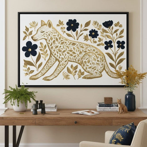 Golden Fox Botanical Night Canvas Print