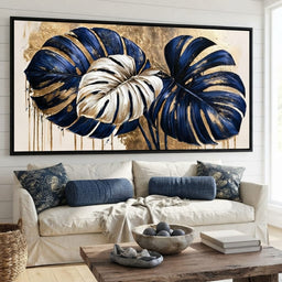 Gilded Monstera Leaves Dancing With Light - room mockup 11