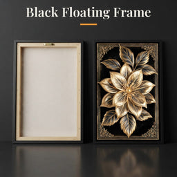 Gilded Petals on Obsidian Fields - Black Floating Frame back and front