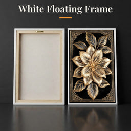 Gilded Petals on Obsidian Fields - White Floating Frame back and front