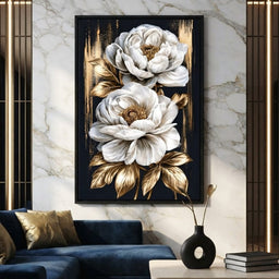 Gilded Petals Resting Upon Midnight - room mockup 5