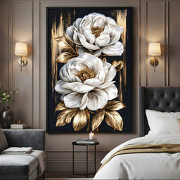 Gilded Petals Resting Upon Midnight - room mockup 7