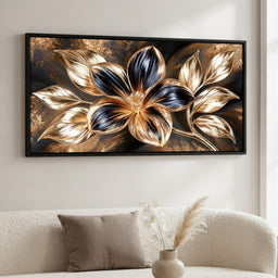 Gilded Petals Upon Liquid Shadows - living room mockup