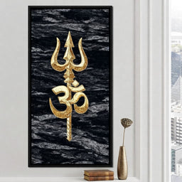 Golden Om Trishul Emblem - room mockup 1