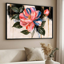 Golden Petals Unfolding Against Dark Shadows - living room mockup