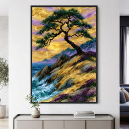 Golden Shoreline Beneath An Ancient Pine - room mockup 4