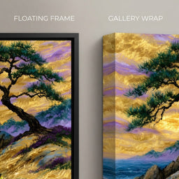 Golden Shoreline Beneath An Ancient Pine - floating frame vs gallery wrap detail