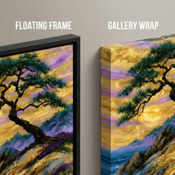 Golden Shoreline Beneath An Ancient Pine - floating frame vs gallery wrap detail