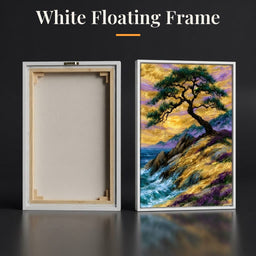 Golden Shoreline Beneath An Ancient Pine - White Floating Frame back and front