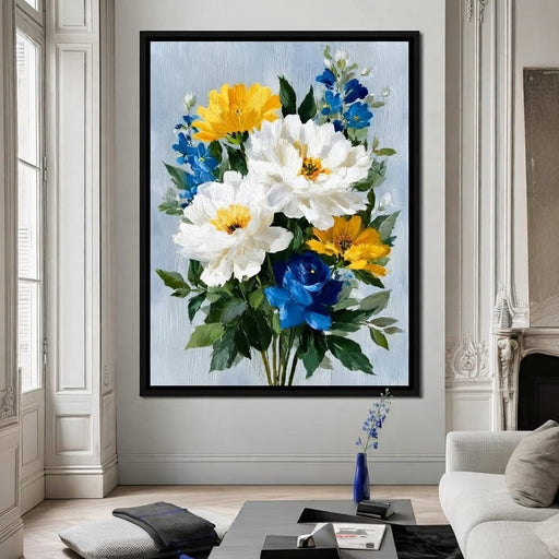 Golden White Blue Garden Posey Canvas Print
