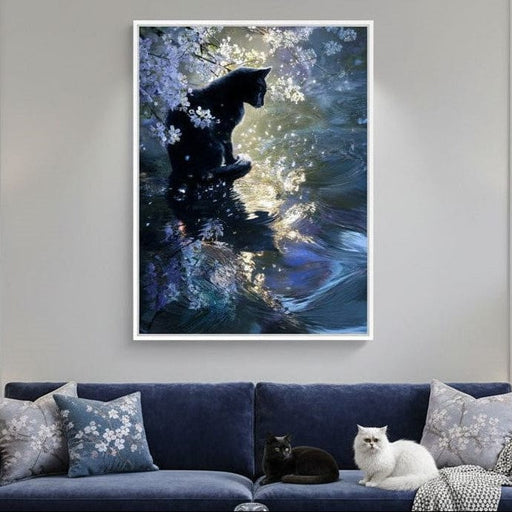 Black Cat Blossom Reflection Canvas Print