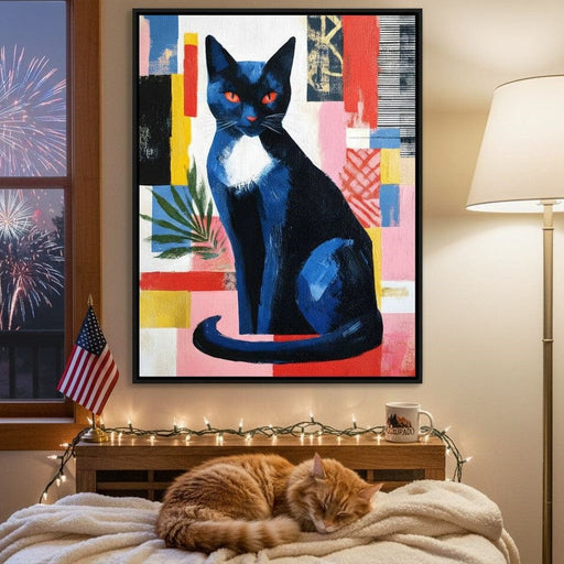 Midnight Feline Neon Collage Canvas Print