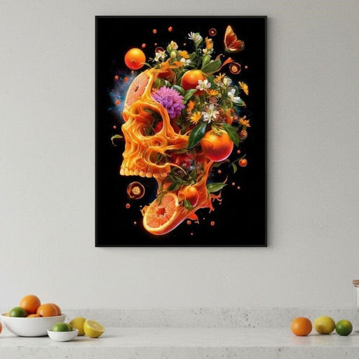Floral Citrus Skull Energy Burst Canvas Print