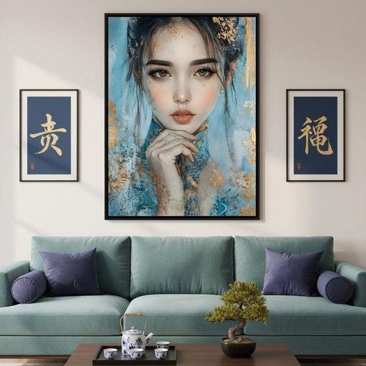 Golden Petals on Celestial Blue Canvas Print