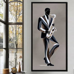 Midnight Jazz Sax Player Elegance - room mockup 1