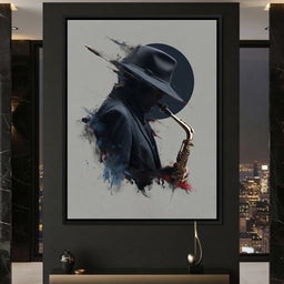 Midnight Saxophone Silhouette - room mockup 1