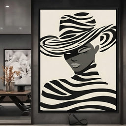 Monochrome Zebra Hat Lady - room mockup 1