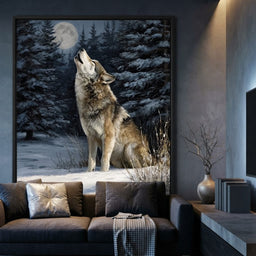Moonlit Wolf Winter Howl Night - room mockup 5
