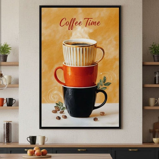 Coffee Time Stacked Mugs Canvas Print