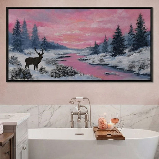 Pink Sunset Winter River Elk Canvas Print