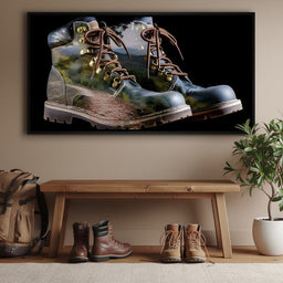 Mountain Trail Hiking Boots Double Exposure