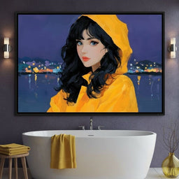 Raincoat Girl Under City Lights